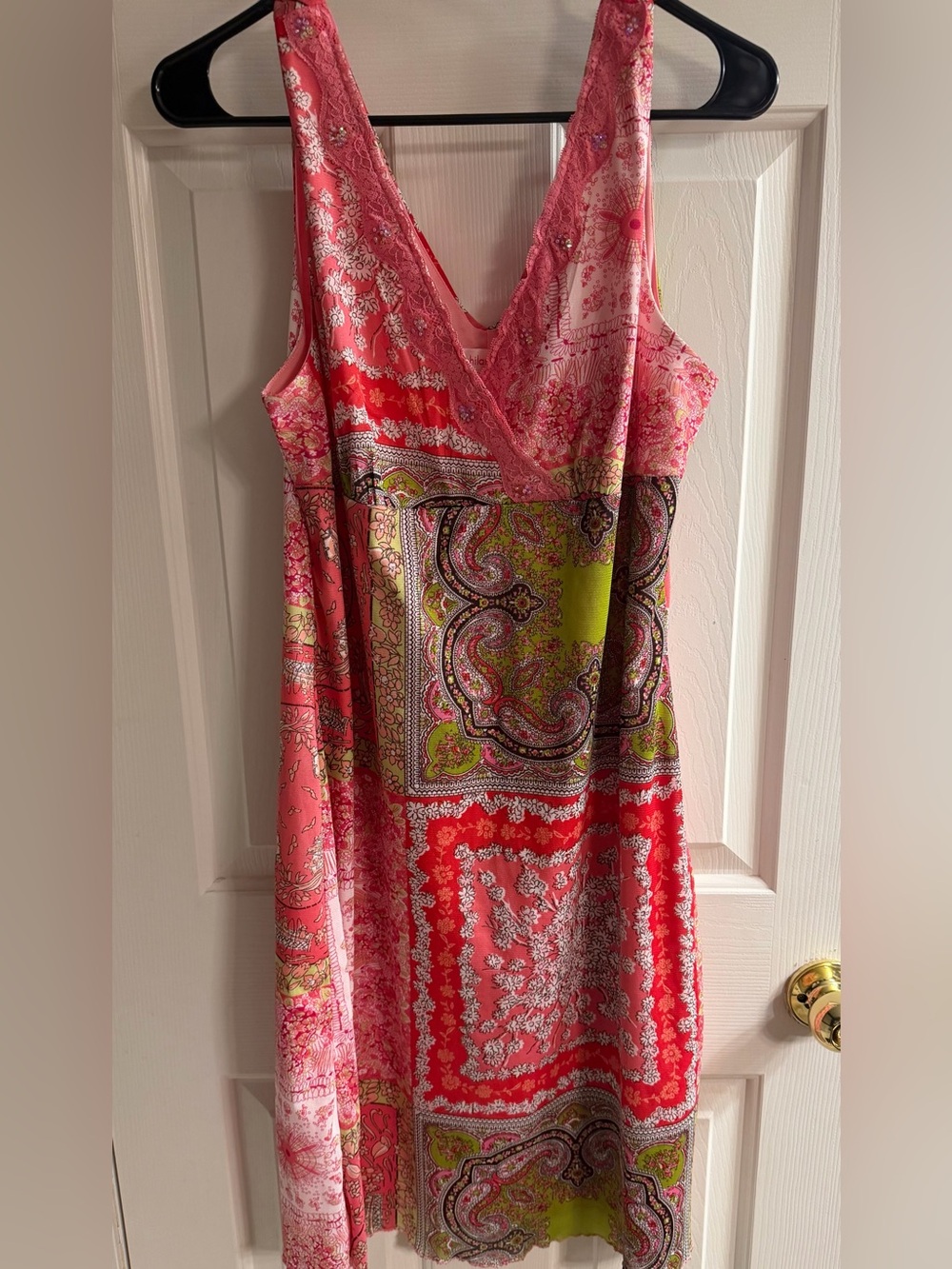 Xhilaration Y2K Pink Patchwork Paisley V-Neck Midi Dress Women’s XL